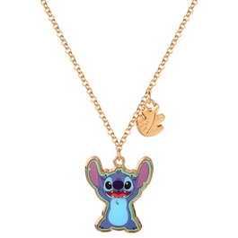 Colgante Disney Stitch - Pendentif émaillé avec feuille en pendentif et chaîne dorée