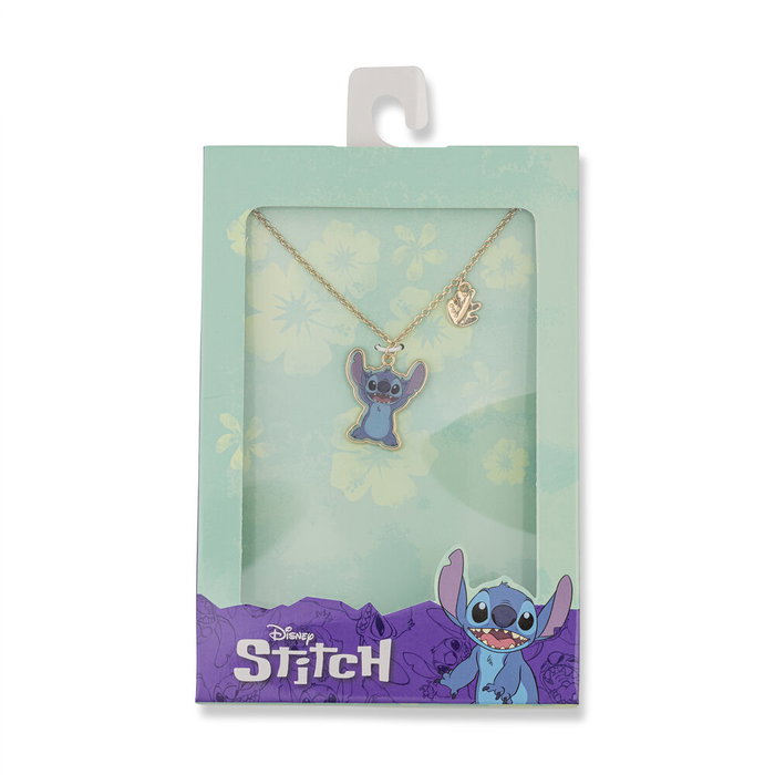 Colgante Disney Stitch - Pendentif émaillé avec feuille en pendentif et chaîne dorée