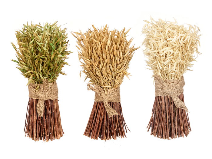 Giftdecor Bouquet de Céréales Rafia Orge 3 Couleurs Assorties Bois Fibre Naturelle 15x27x17 cm (Set de 6)