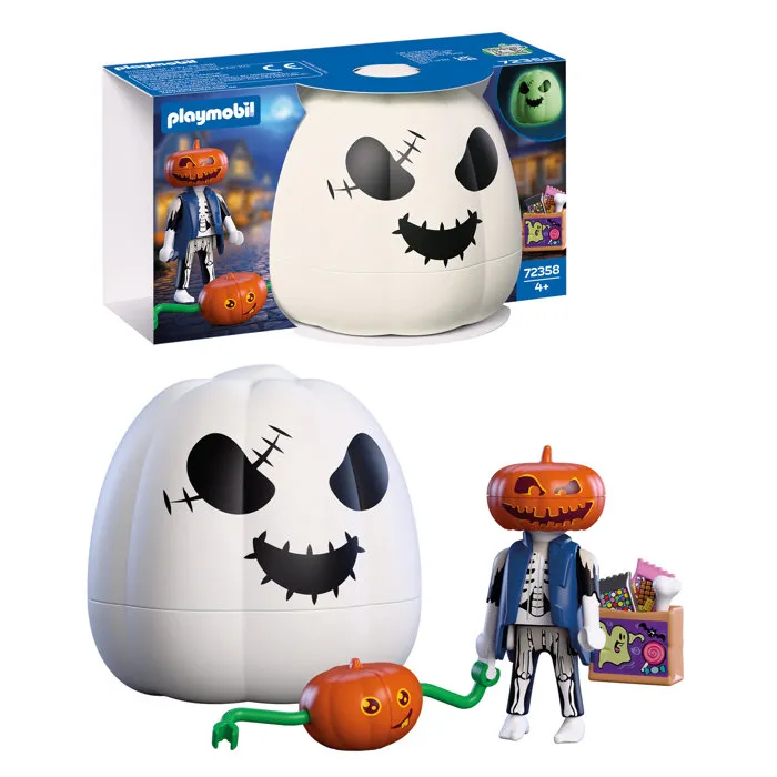 PLAYMOBIL Citrouille à tête de citrouille 72358 avec petite citrouille bébé et boîte luminescente