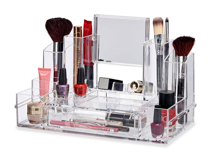 Berilo Organisateur de tiroir haut 14 compartiments avec miroir 30x19x15 cm Transparent (Set de 6)
