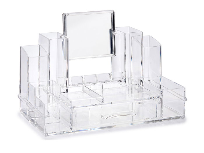 Berilo Organisateur de tiroir haut 14 compartiments avec miroir 30x19x15 cm Transparent (Set de 6)