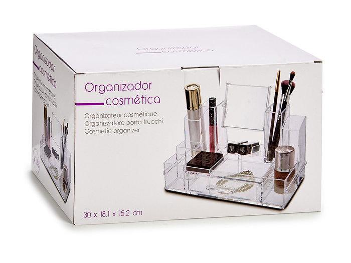 Berilo Organisateur de tiroir haut 14 compartiments avec miroir 30x19x15 cm Transparent (Set de 6)
