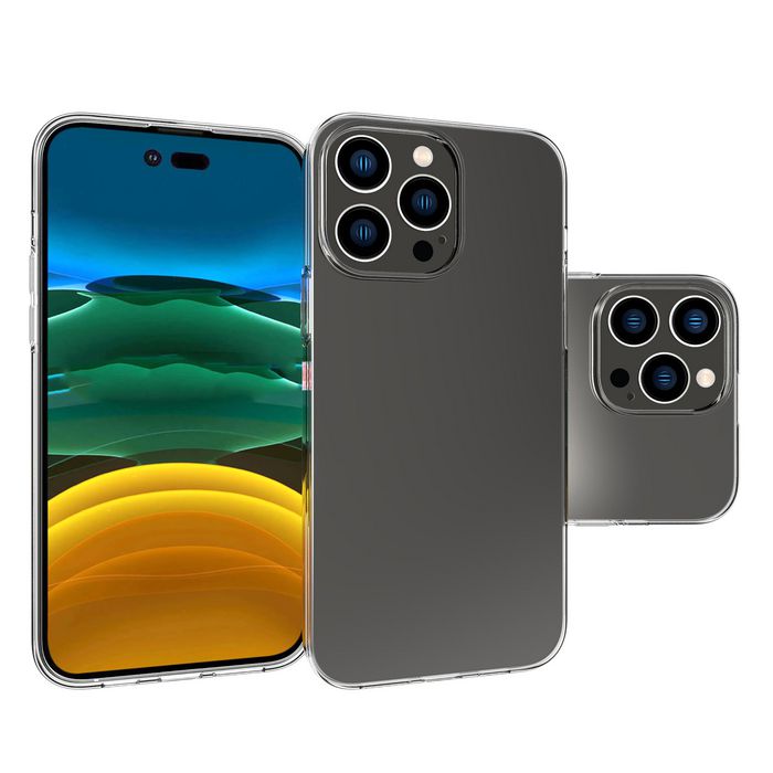 eSTUFF Coque TPU transparente pour iPhone 14 Pro Max - Protection complète, finition lisse, compatible charge sans fil QI
