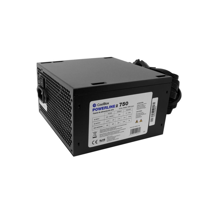 Coolbox Powerline2 Black 750 Alimentation ATX 750W 85% Efficacité Ventilateur 120mm Coolbox Powerline2 Black 750 Alimentation ATX 750W 85% Efficacité Ventilateur 120mm