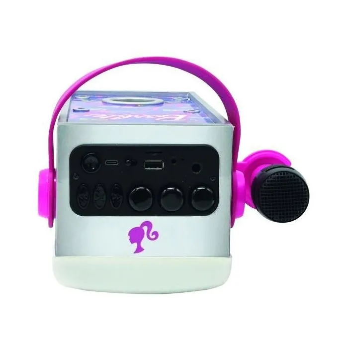 Lexibook Enceinte Karaoké Lumineuse Bluetooth Barbie avec Micro, Effets Lumineux, Haut-parleurs Puissants, Ports USB-C/Aux/SD, Batterie Rechargeable