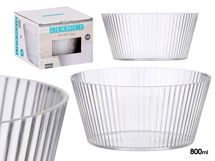 Leknes Bol Rayes Transparent Petit 800 ml Plastique 15 x 7,2 x 15 cm (Set de 24) Leknes Bol Rayes Transparent Petit 800 ml Plastique 15 x 7,2 x 15 cm (Set de 24)
