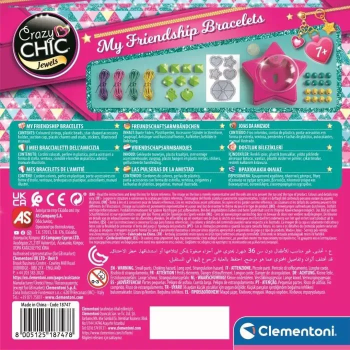 Clementoni Crazy Chic - Coffret création de bracelets de l'amitié avec perles et fils - À partir de 7 ans - Jeu créatif fille