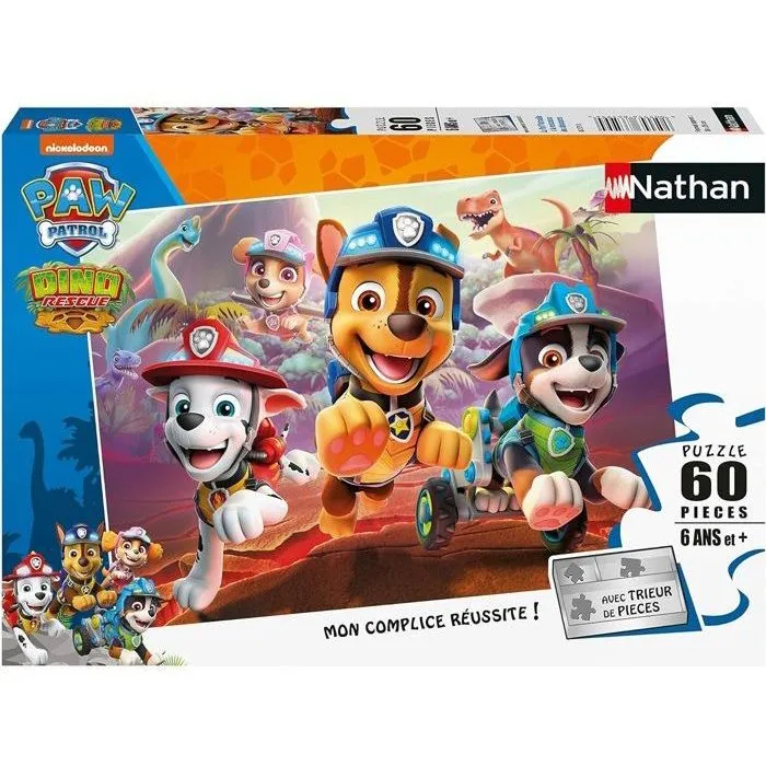Nathan - Puzzle 60 pièces - Pat'Patrouille A la rescousse des dinosaures - Puzzle Enfant - Dès 6 ans