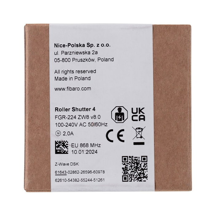 Fibaro Roller Shutter 4, Module Volets Roulants Motorisés Sans Fil Z-Wave, Réf. FGR-224 / FGR224