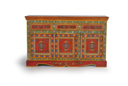 GINER Y COLOMER Buffet en bois de manguier et MDF multicolore peint à la main - 3 tiroirs, 3 portes - 140x86x40 cm