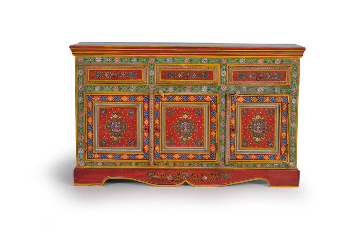 GINER Y COLOMER Buffet en bois de manguier et MDF multicolore peint à la main - 3 tiroirs, 3 portes - 140x86x40 cm GINER Y COLOMER Buffet en bois de manguier et MDF multicolore peint à la main - 3 tiroirs, 3 portes - 140x86x40 cm