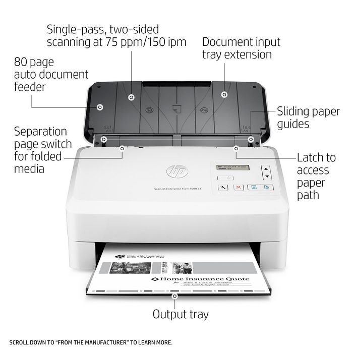 HP ScanJet Enterprise Flow 7000 s3 - Scanner professionnel à alimentation feuille à feuille (150 ipm, volumes élevés jusqu'à 7 500 pages/jour) HP ScanJet Enterprise Flow 7000 s3 - Scanner professionnel à alimentation feuille à feuille (150 ipm, volumes élevés jusqu'à 7 500 pages/jour)