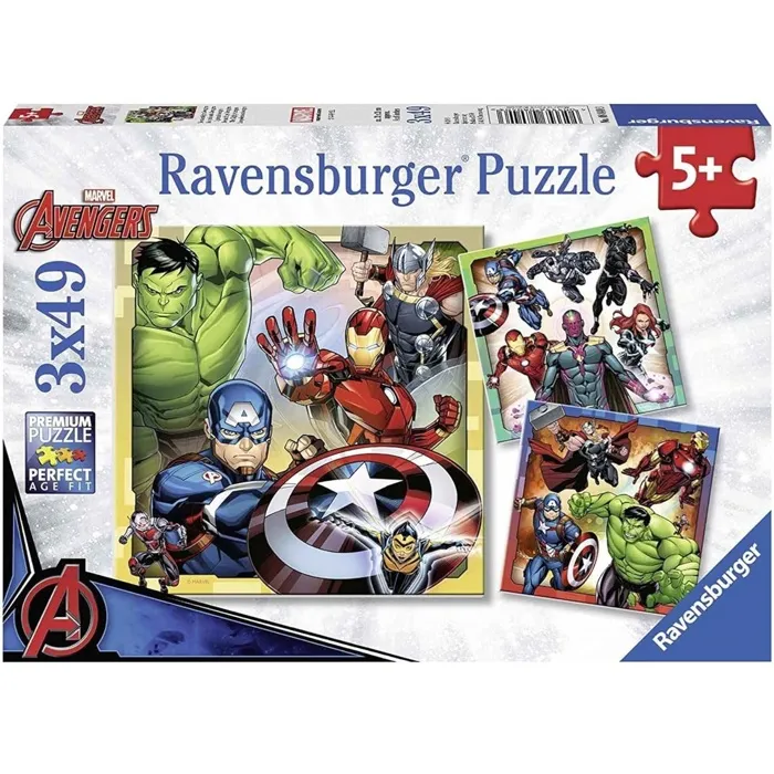 Ravensburger - Lot de 3 Puzzles Avengers 49 pièces - Poster inclus - Jeu éducatif pour enfant dès 5 ans - Super-héros Marvel