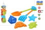 Color Baby Set de pelles, râteau et 4 moules 39 cm - modèles assortis - modèles assortis - Jouet de plage en plastique PP