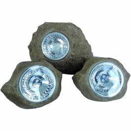 Lumisky Lot de 3 rochers solaires ROCKY BROWN Marron (19 et 13 cm) de type balisage LED blanc