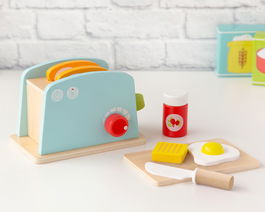 Jouet d'imitation Tostadora En Madera - Tostador en bois pour enfants de 3 ans et plus avec pain, oeuf, beurre, confiture et couteau