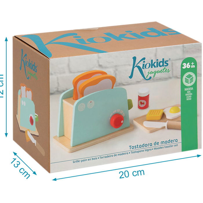 Jouet d'imitation Tostadora En Madera - Tostador en bois pour enfants de 3 ans et plus avec pain, oeuf, beurre, confiture et couteau