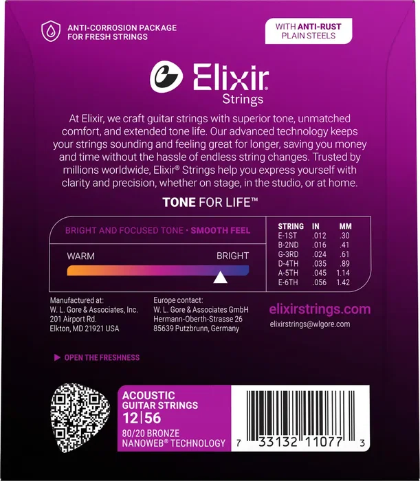 Elixir Jeu de cordes acoustiques Nanoweb 80/20 Bronze Medium Light 12-56