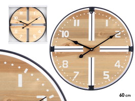 Giftdecor Horloge Murale en Bois 40 cm MDF Marron et Noir (Set de 6)