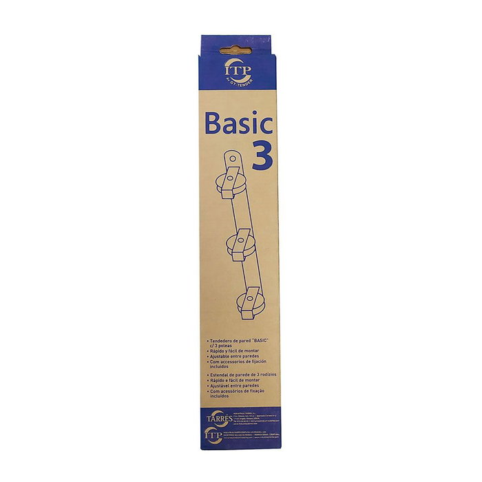 Sèche-linge mural basique avec 3 poulies blanc 37 x 5 x 5 cm fer epoxy