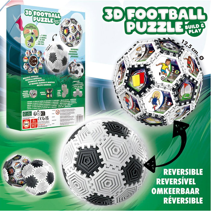 Educa Puzzle 3D Ballon de football 19210 - Jeu de construction en plastique 32 pièces - À partir de 6 ans - Version espagnole