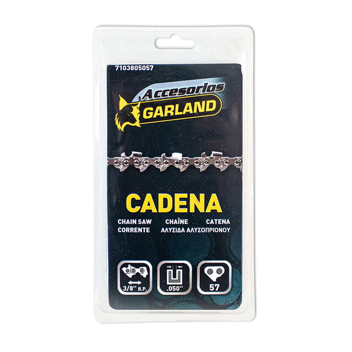 Garland Chaîne de tronçonneuse pour guide 16 pulg / 40 cm, 57 maillons, 3/8 pulg b.p., 1,3 mm Garland Chaîne de tronçonneuse pour guide 16 pulg / 40 cm, 57 maillons, 3/8 pulg b.p., 1,3 mm