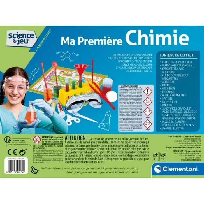 Clementoni - Science & Jeu - Ma Première Chimie - Coffret Expérimental avec Plus de 100 Expériences - Chimie, Acides, Réactions, Électricité, Alimentation - À partir de 10 ans