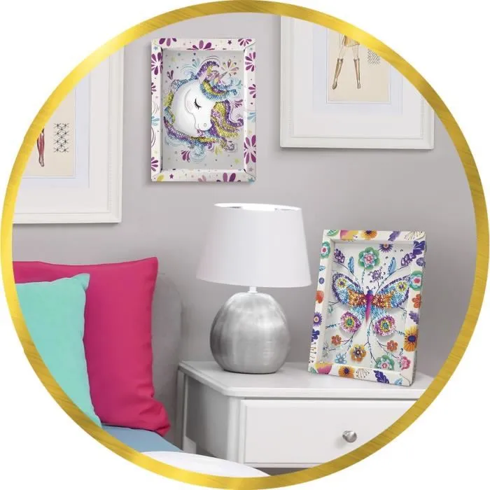 Lansay - Kit Créatif Licorne à Strass, Tableau en Polystyrène, Loisir Enfant 7 ans et + - Blanc