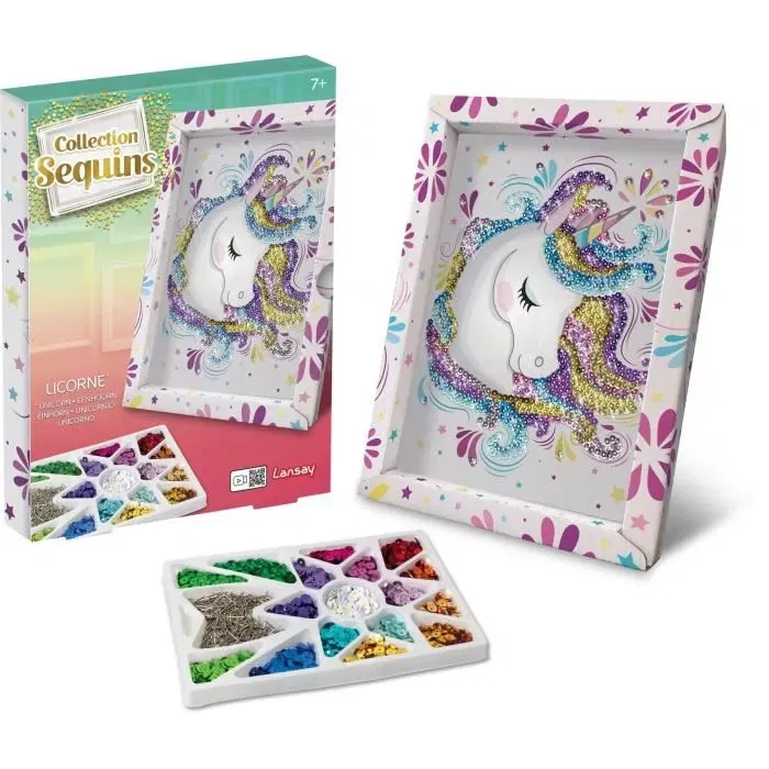 Lansay - Kit Créatif Licorne à Strass, Tableau en Polystyrène, Loisir Enfant 7 ans et + - Blanc