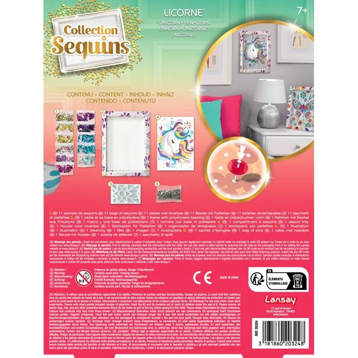 Lansay - Kit Créatif Licorne à Strass, Tableau en Polystyrène, Loisir Enfant 7 ans et + - Blanc