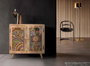 GINER Y COLOMER - Buffet 2 portes en bois de manguier naturel avec motifs ethniques peints à la main - 60 x 60 x 30 cm