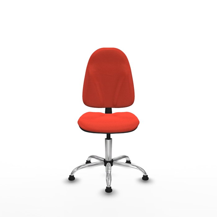 Chaise de bureau Algarra avec mécanisme de contact permanent de base, recouverte de tissu orange foncé. Équipée d'une base chromée, sans accoudoirs et avec butées