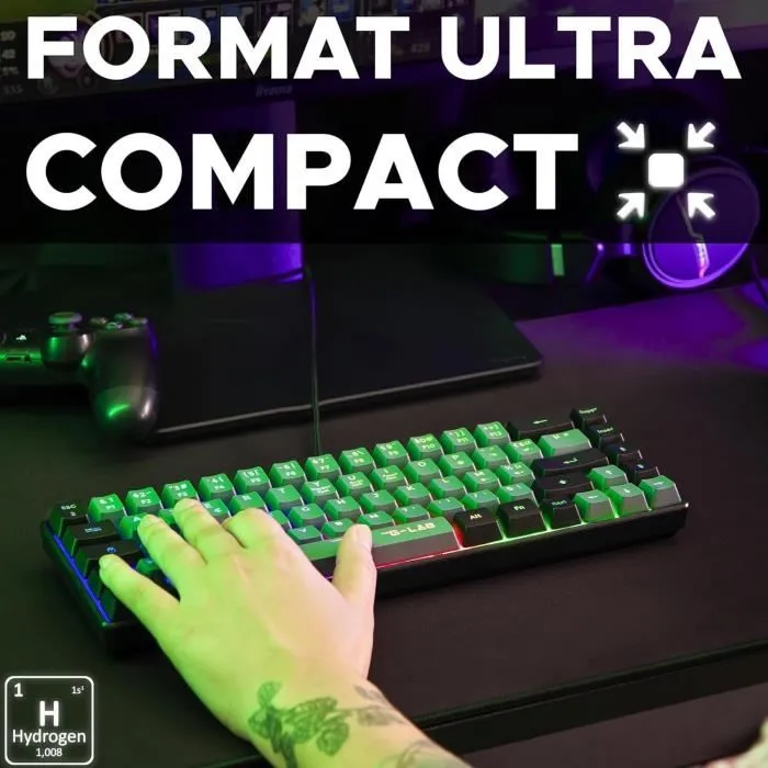 The G-Lab KEYZ-HYDRO-GRB/FR - Clavier Gaming Compact 60%, Filaire USB, Rétroéclairage, Touches Silencieuses, Layout FR - Noir/Gris
