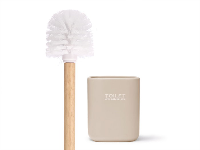 Berilo Porte-balai Lisse Beige 9x37x9 cm Bois et Plastique avec Brosse Blanche (Set de 6)