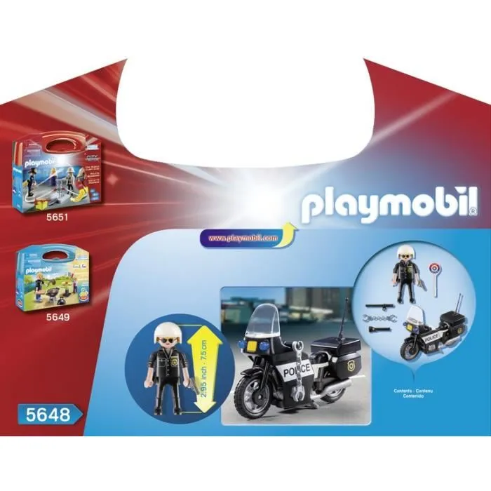 Playmobil Valisette Motard de Police - Ensemble de Jeu avec Moto et Accessoires - 13 Éléments - Jouet pour Enfant Garçon à Partir de 4 Ans