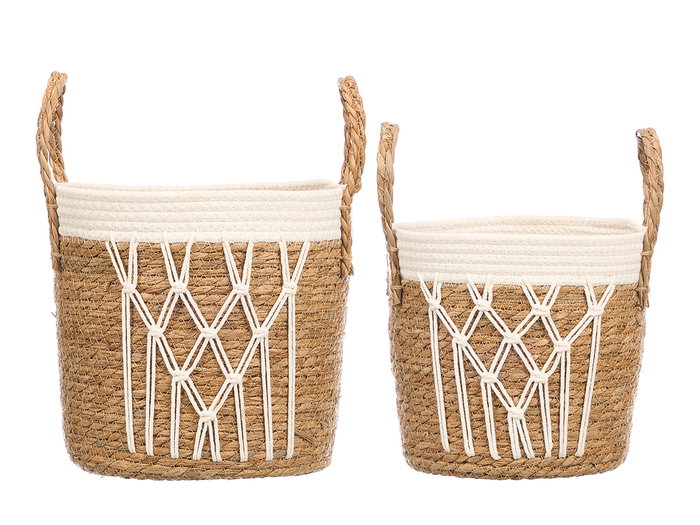 GIFTDECOR Set de 2 jardinières en macramé tressé blanc GIFTDECOR Set de 2 jardinières en macramé tressé blanc