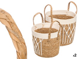 GIFTDECOR Set de 2 jardinières en macramé tressé blanc