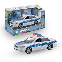 Tachan - Voiture de police avec lumière et son, 1:16, propulsion à friction, langue multilingue, jouet pour enfant 3 ans et plus