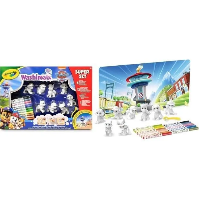 Crayola Washimals - Super Set de 8 animaux à colorier et laver Pat'Patrouille pour enfant dès 3 ans - Jeu créatif et éducatif avec feutres lavables