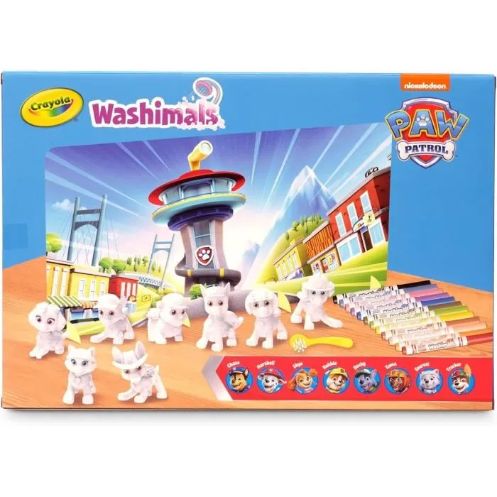 Crayola Washimals - Super Set de 8 animaux à colorier et laver Pat'Patrouille pour enfant dès 3 ans - Jeu créatif et éducatif avec feutres lavables