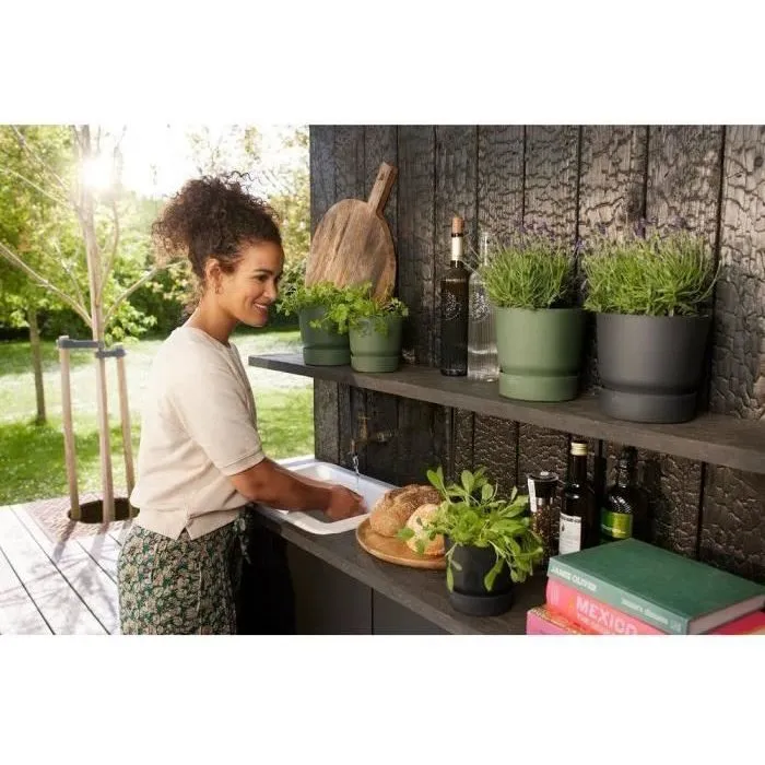 Elho Greenville - Lot de 2 pots de fleurs ronds en marc de café recyclé - Noir - Dimensions : Ø14xH13.4 cm et Ø16xH15.3 cm - 7 L