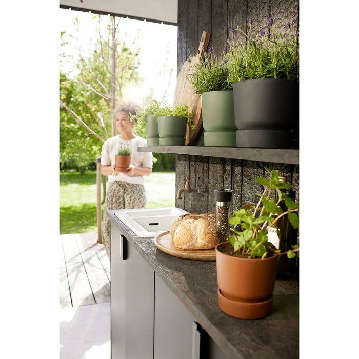 Elho Lot de 2 pots de fleurs ronds Greenville Noir - Ø14cm et Ø16cm