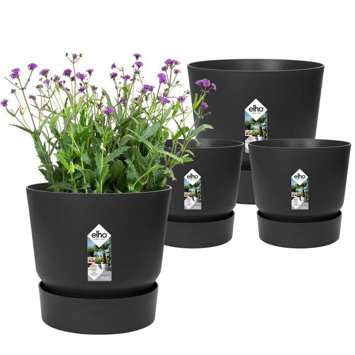 Elho Lot de 2 pots de fleurs ronds Greenville Noir - Ø14cm et Ø16cm