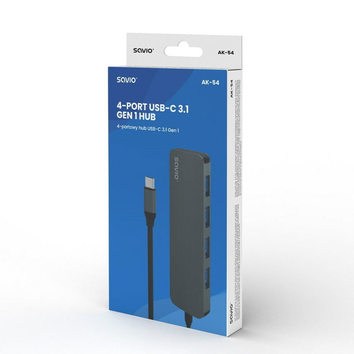 Hub USB-C 4 Ports Savio AK-54 Gris