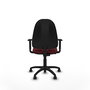 Chaise de bureau Algarra avec mécanisme de contact permanent de base, revêtue de similicuir couleur grenat. Équipée d'un piètement en polyamide noir, d'accoudoirs 1D et de roulettes pour parquet