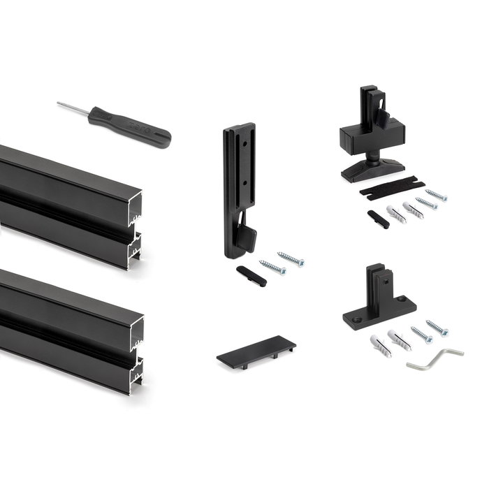 Emuca Lot de 3 cadres Zero avec quincaillerie et profilés pour montage au sol et au mur avec niveleur rectangulaire, Aluminium et Zamak, Noir texturé