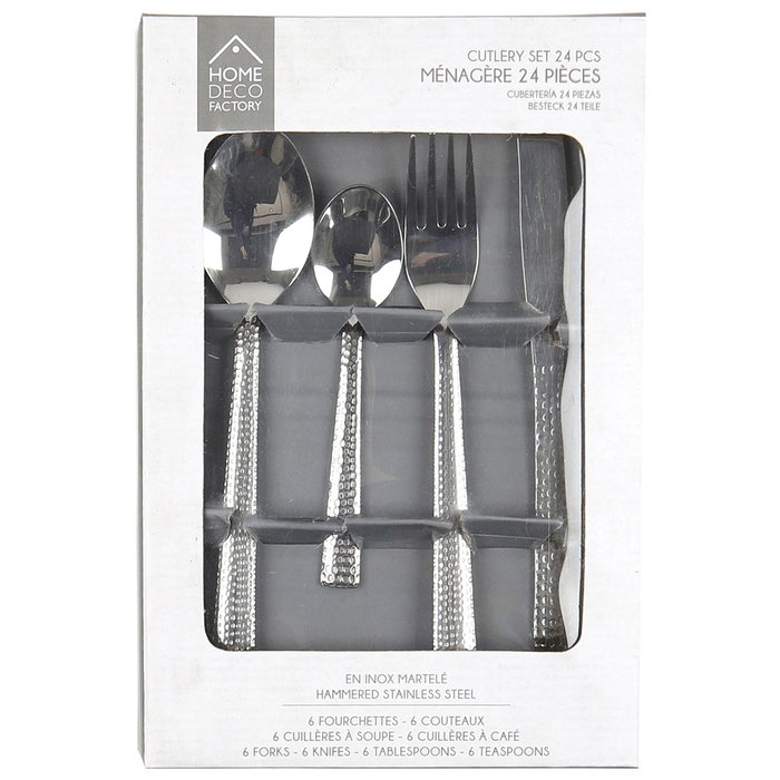 Home Deco Factory Cubertería 24 P. Martilleado Mirage en acier inoxydable, 6 couverts