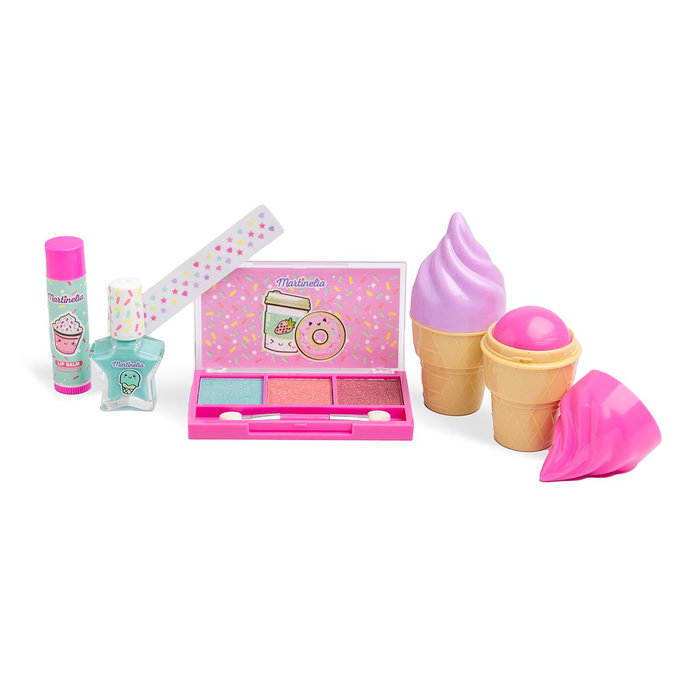 Martinelia Sparkle Beauty Set Yummy Sweet 85459 - Palette yeux 3 couleurs, brillants à lèvres, baume, vernis à ongles et stickers - Pour enfants dès 3 ans