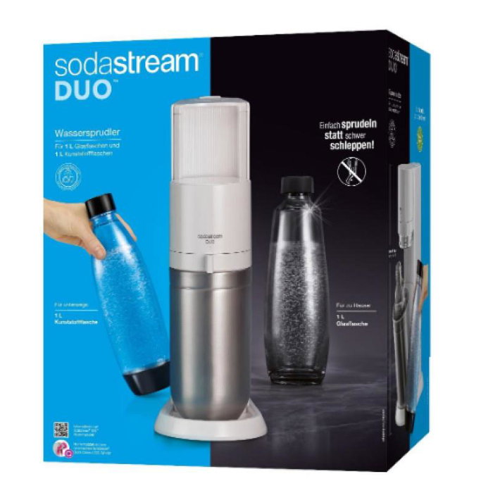 SodaStream Soda Maker DUO blanc avec machine à soda, 1 carafe en verre et 1 bouteille PET - Référence 1016812490
